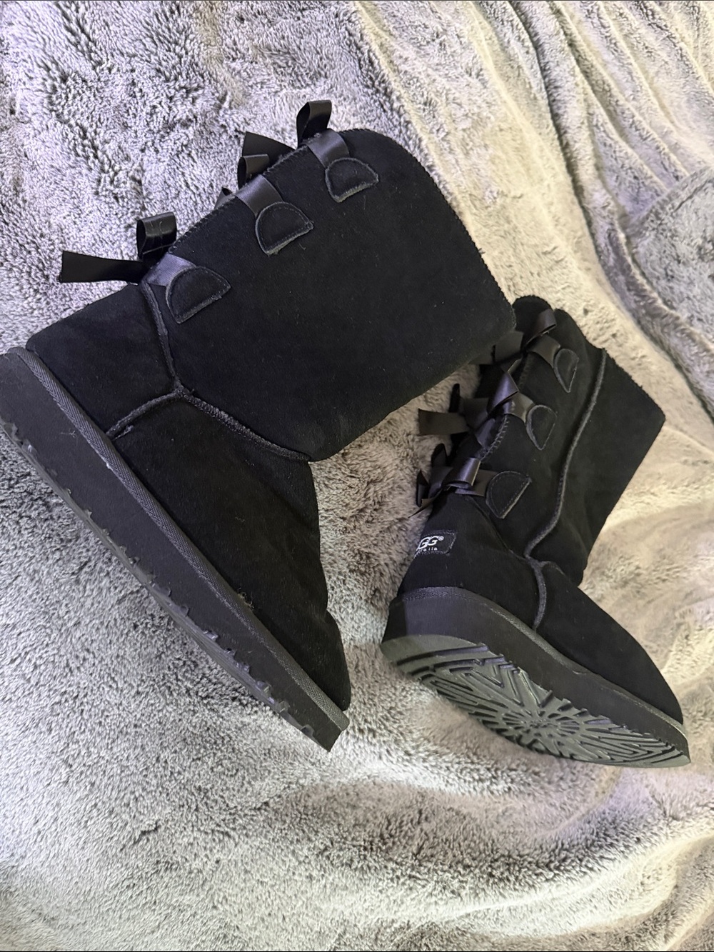 UGG Black Suede Ankle Boots with Back Bow